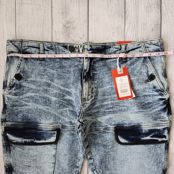 Blue Wash Denim Men's Shorts Skinny Fit - Picture 13 of 16